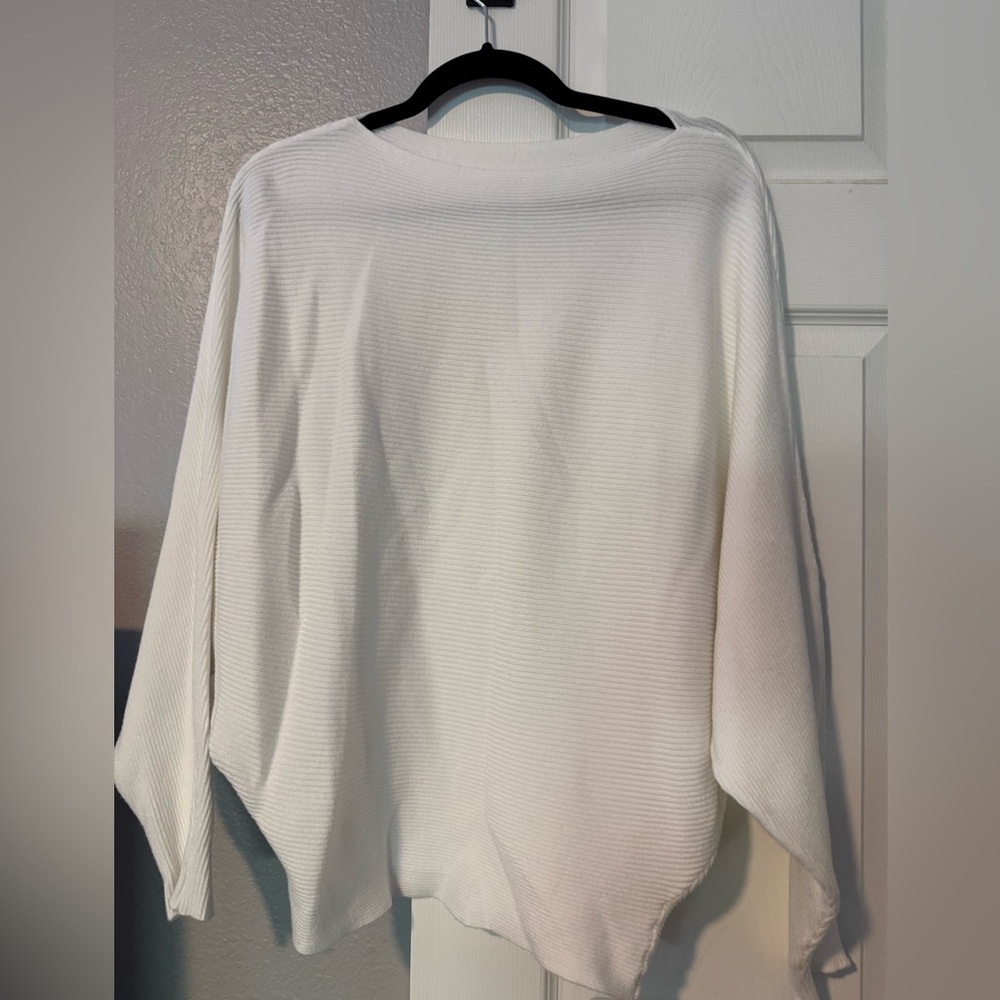 White Ribbed Dolman Sweater